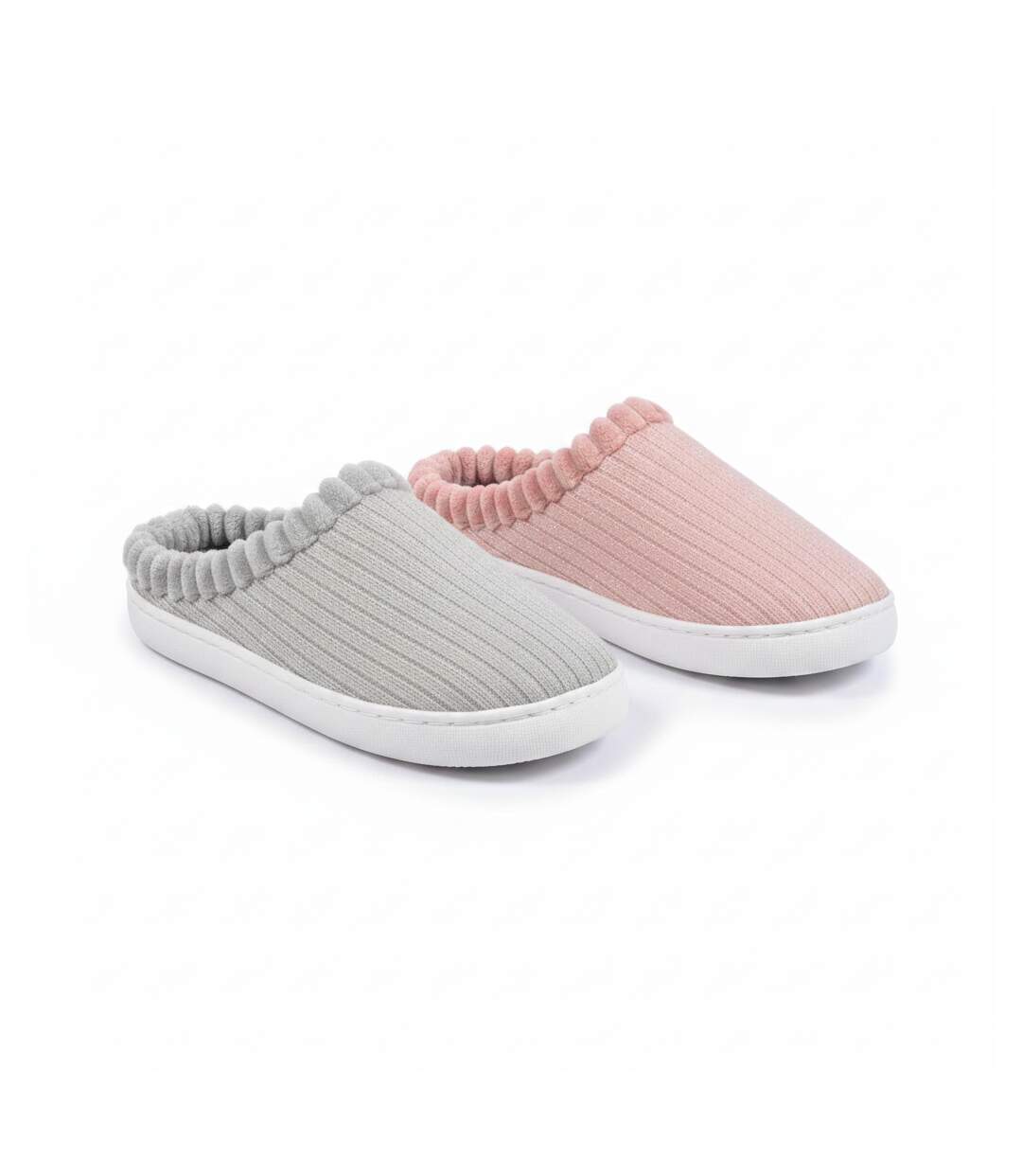 OZABI Pack 2 Paires Mules Femme Tricot Côtelé Pailleté Fausse Fourrure-1