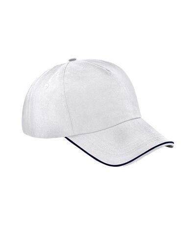 Beechfield Authentic Piped 5 Panel Cap (White/French Navy)