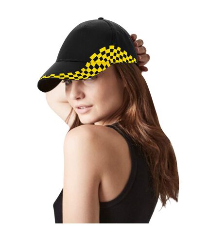 Unisex grand prix baseball cap black/yellow Beechfield