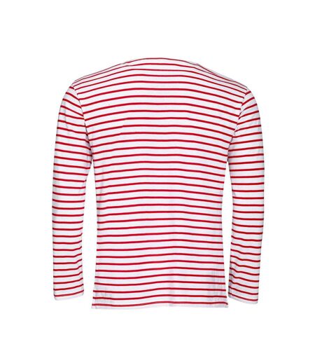 Marine t-shirt rayé à manches longues homme blanc/rouge SOLS