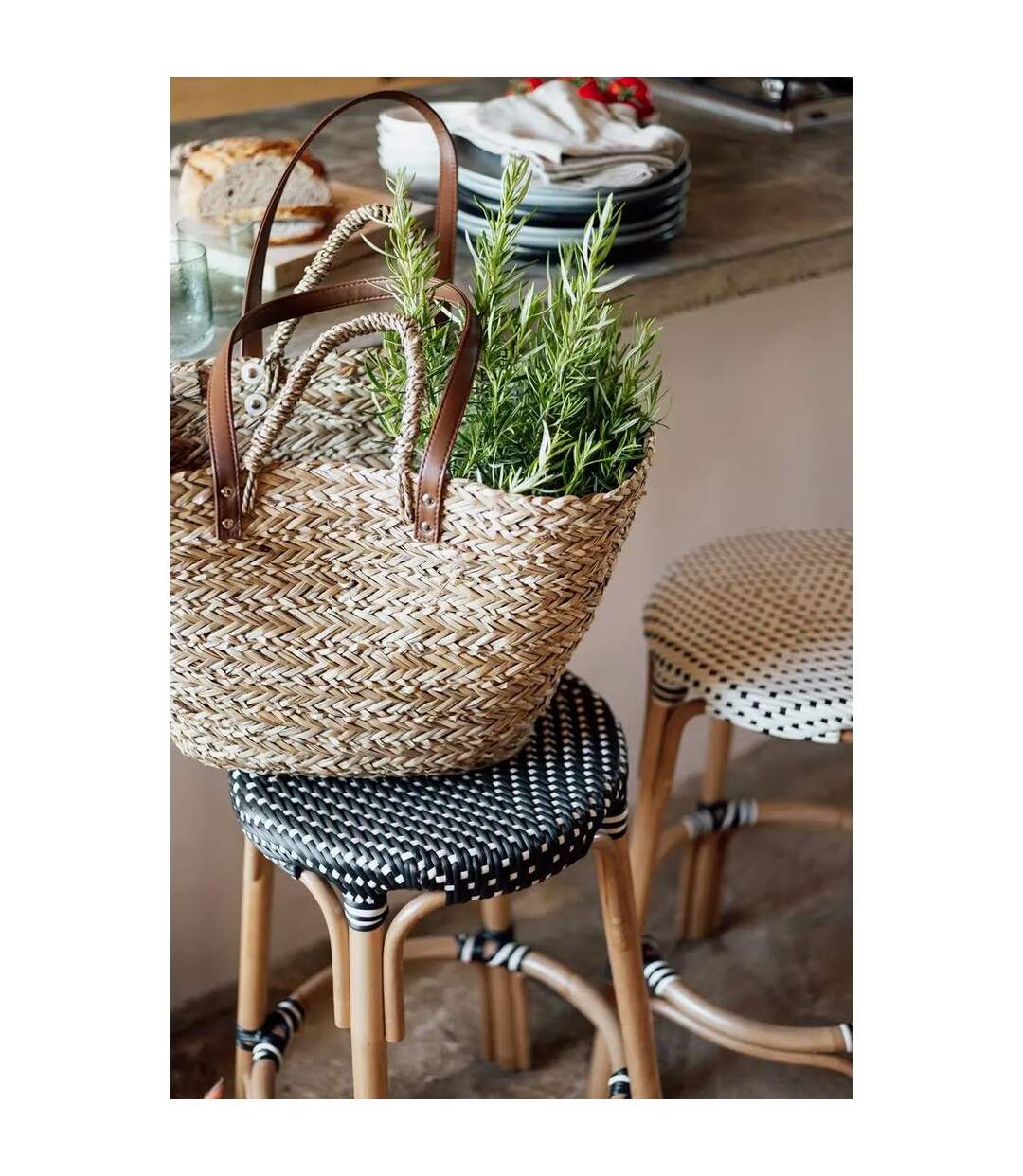 Panier de Shopping en Osier 4 Anses 36cm Naturel-2