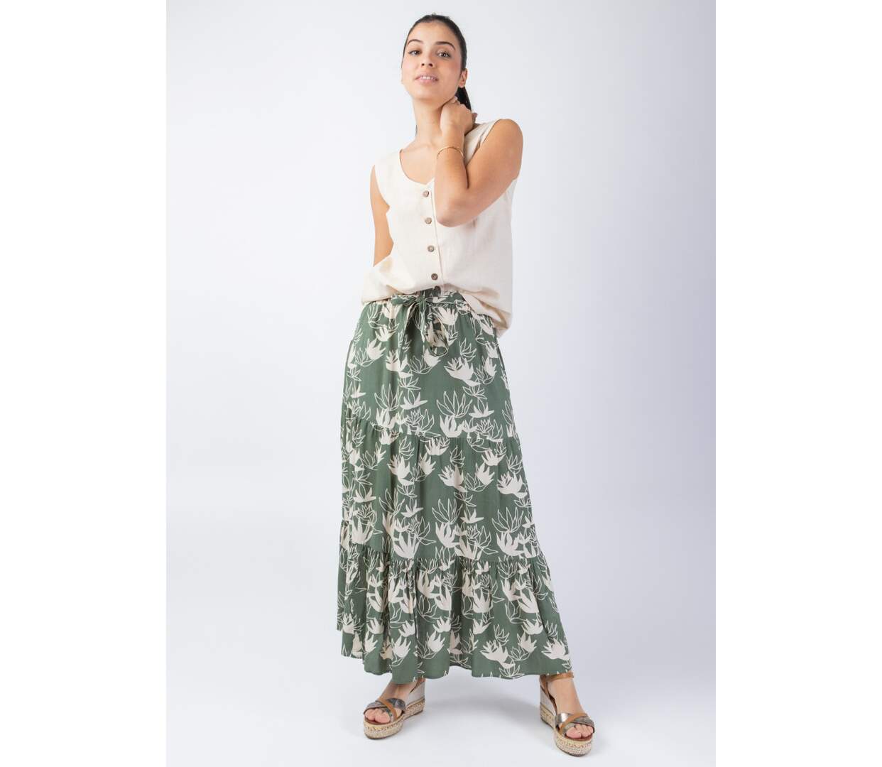 Jupe longue femme CHERRY imprimé fleur de lotus Coton Du Monde-4