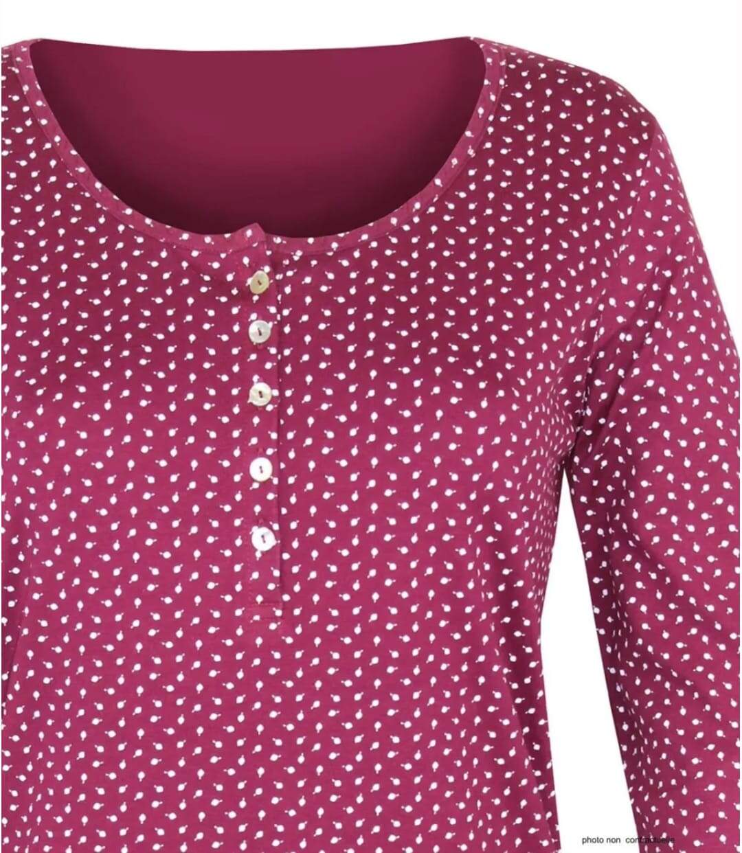MAYFLOWER NOBEL2 : Tee-shirt manches longues fuchsia imprimé avec col boutonné-3