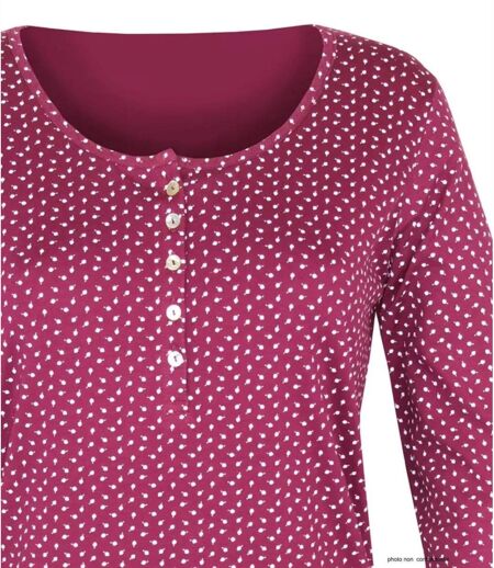 MAYFLOWER NOBEL2 : Tee-shirt manches longues fuchsia imprimé avec col boutonné