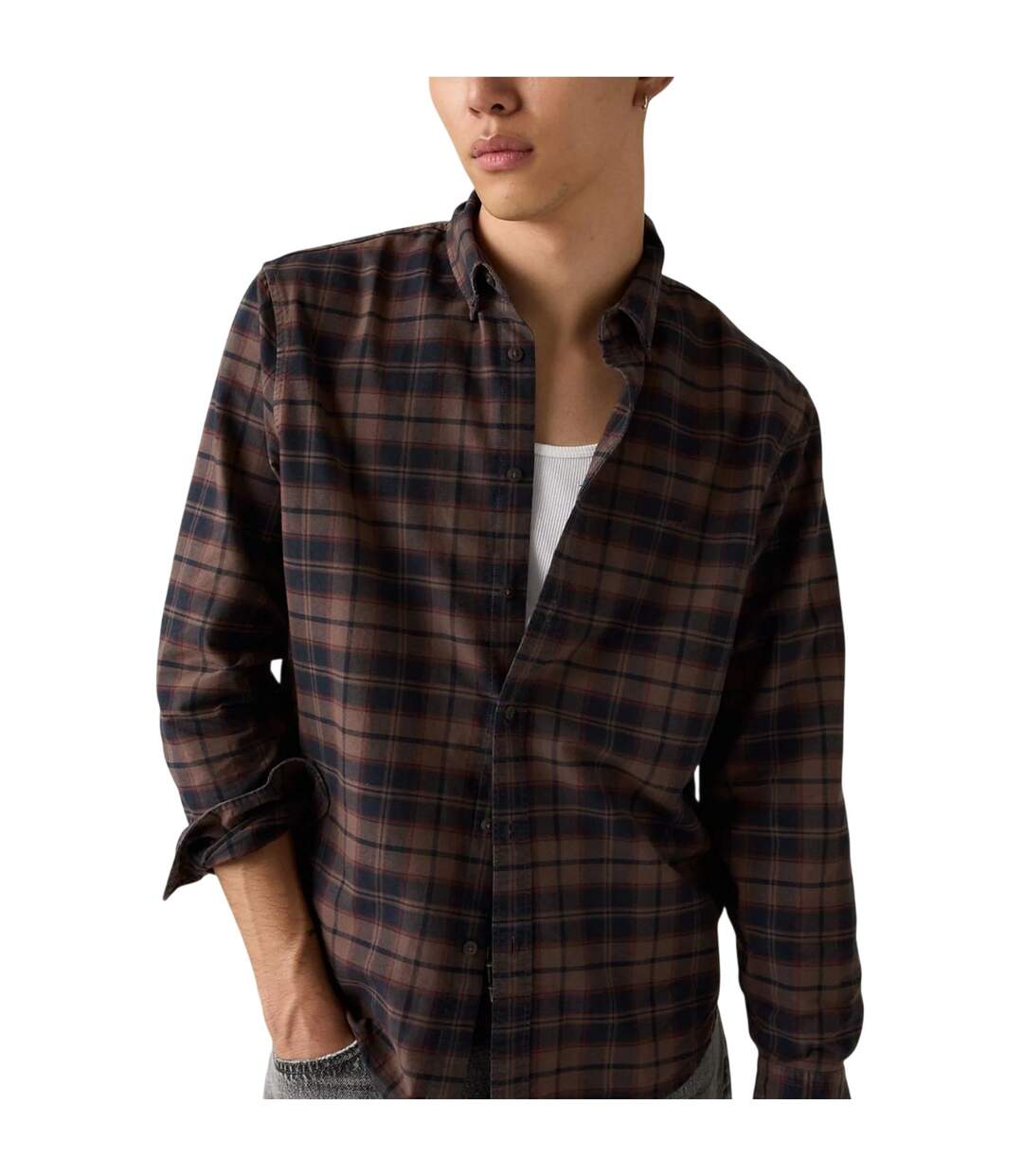 Chemise À Boutons Motif/style Motif Écossais Authentic Homme Beige Pierre Levis-4