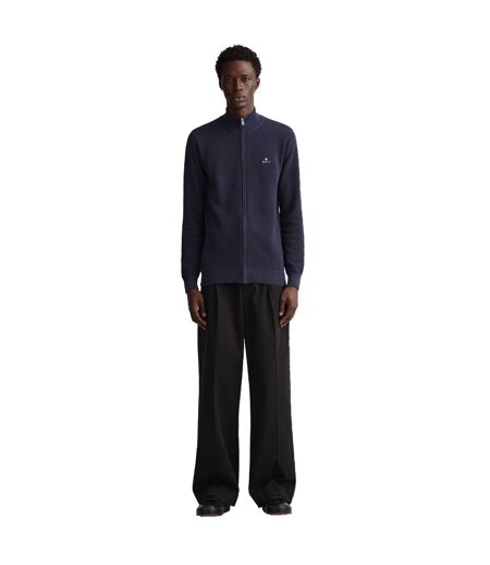 Mens Cotton Pique Zipped Cardigan Navy Gant