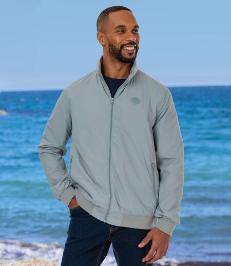 Men's Grey Hooded Windbreaker Jacket - Water-Repellent 