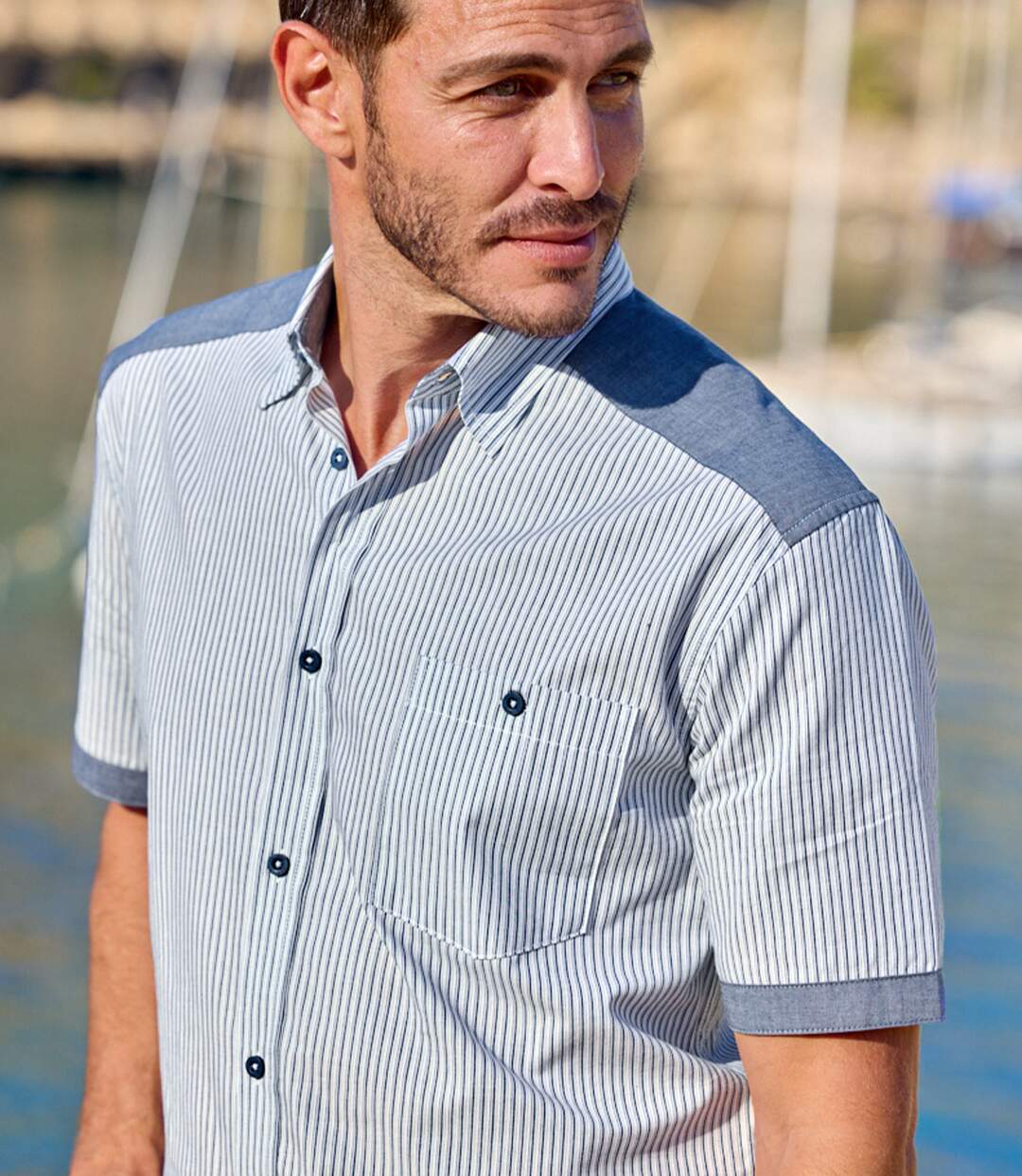 Men's Blue Casual Striped Poplin Shirt-3