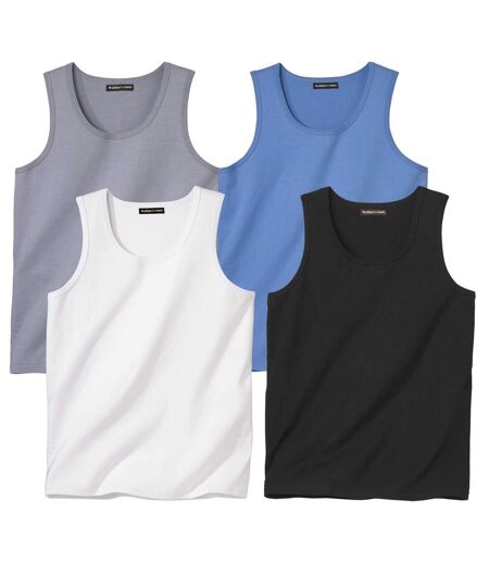 Pack of 4 Men's Plain Vests - Black Blue Grey White