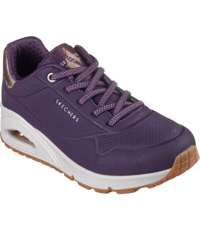 Womens/ladies uno shimmer away trainers dark purple Skechers