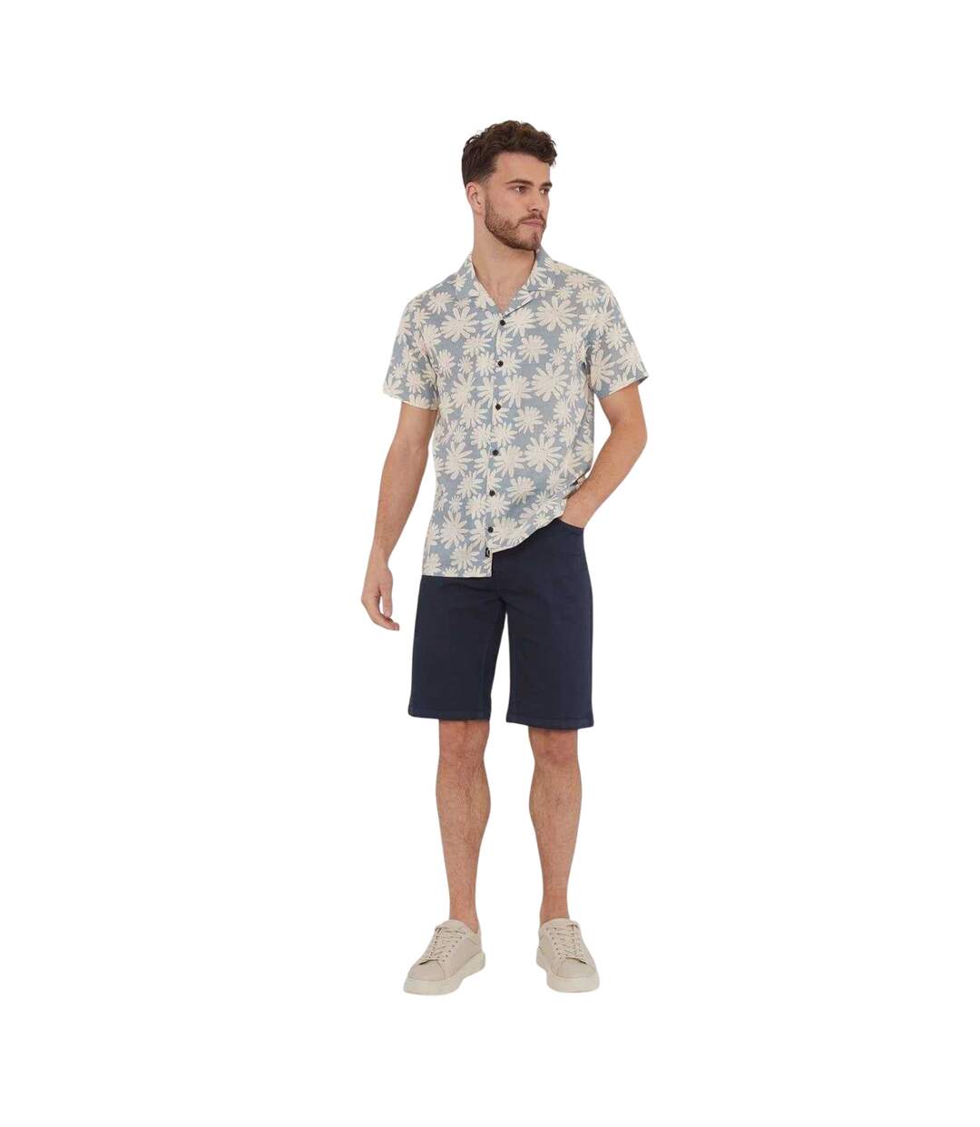 Chemise Manches Courtes Motif/style Floral Homme Vieux Bleu Threadbare-1