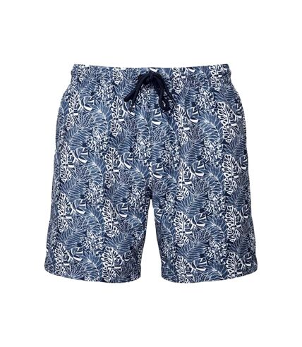 Mens leaf print swim shorts white/navy Wombat