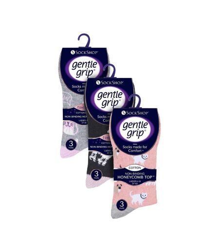Ladies 9 Pack Non-Binding Cotton Crew Socks with Stripes Patterned