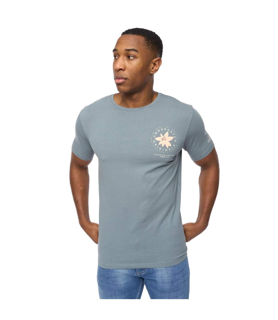 Mens flowers t-shirt blue Crosshatch-1