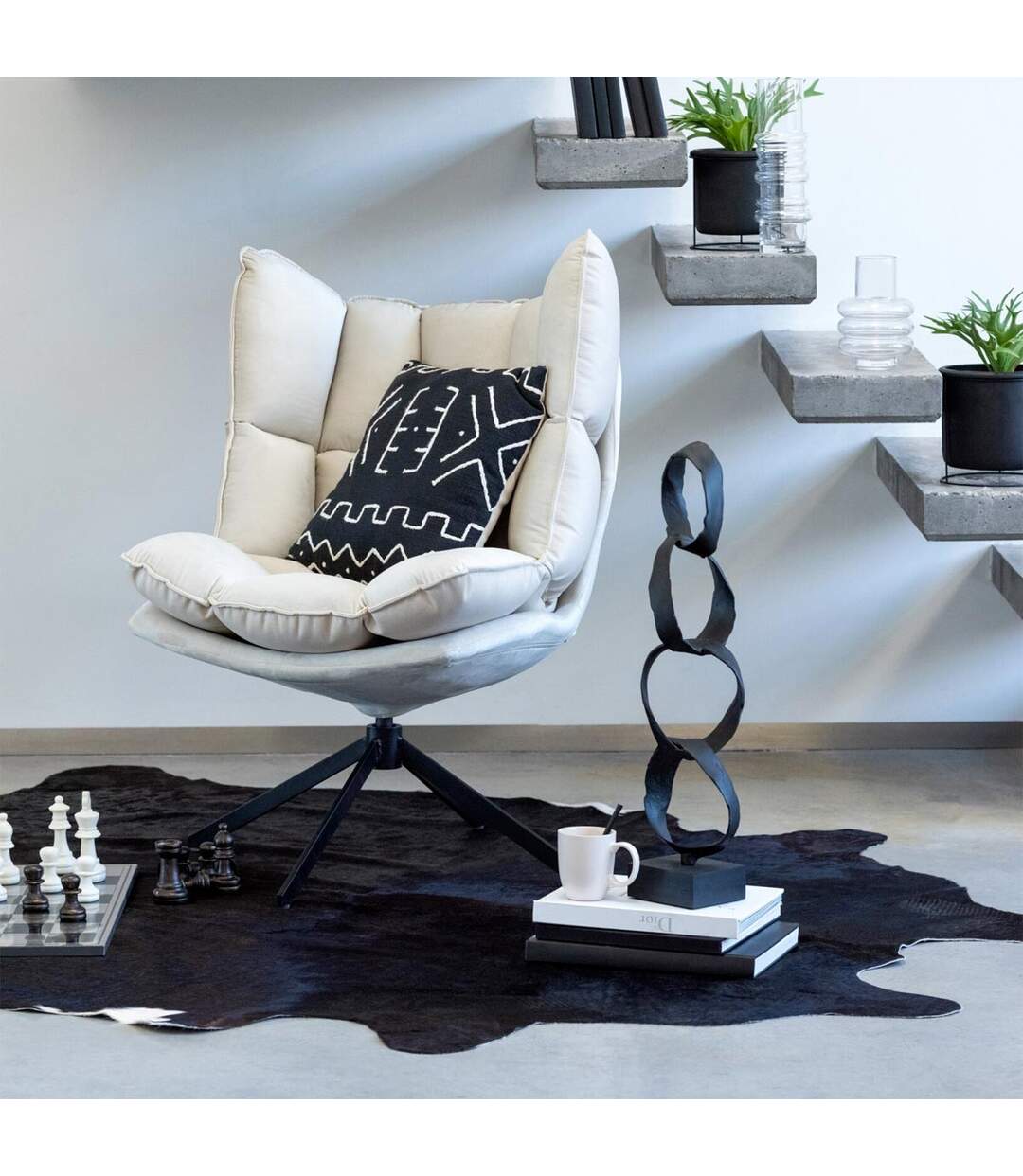 Tapis Déco en Cuir Vache 230x240cm Noir & Blanc-3