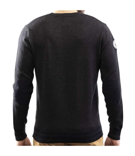 Pull col V patch coton laine
