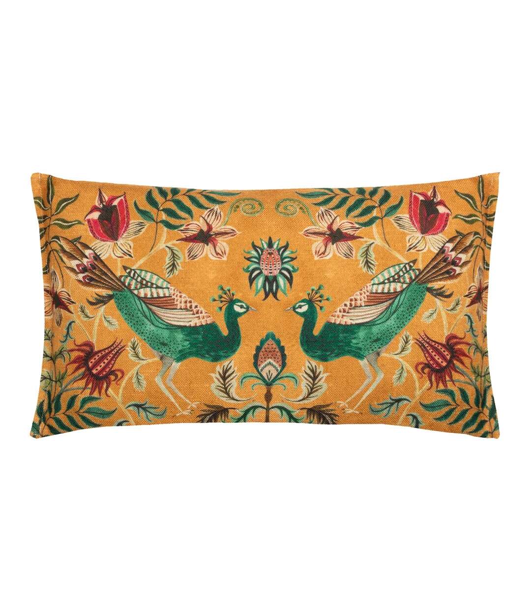 Holland park duo peacock rectangular cushion cover 50cm x 30cm ochre/claret Wylder