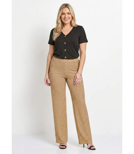 Pantalon large brillant doré ceinture élastiquée