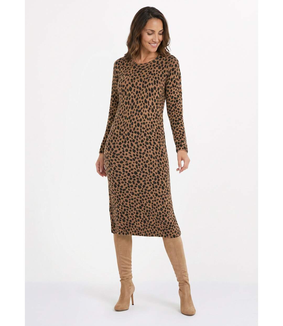 Robe pull chaude courte imprimé léopard-1