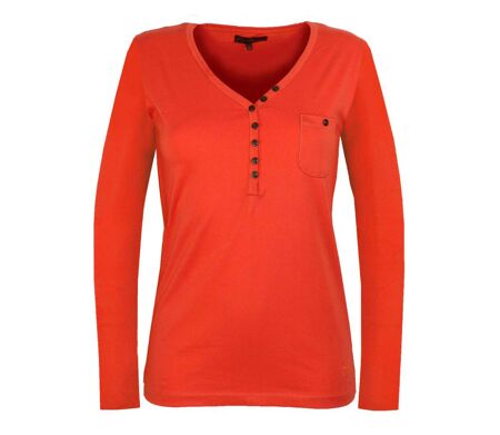 Tee-shirt MAYFLOWER NATALI1 orange à col V boutonné : l'énergie du pur coton