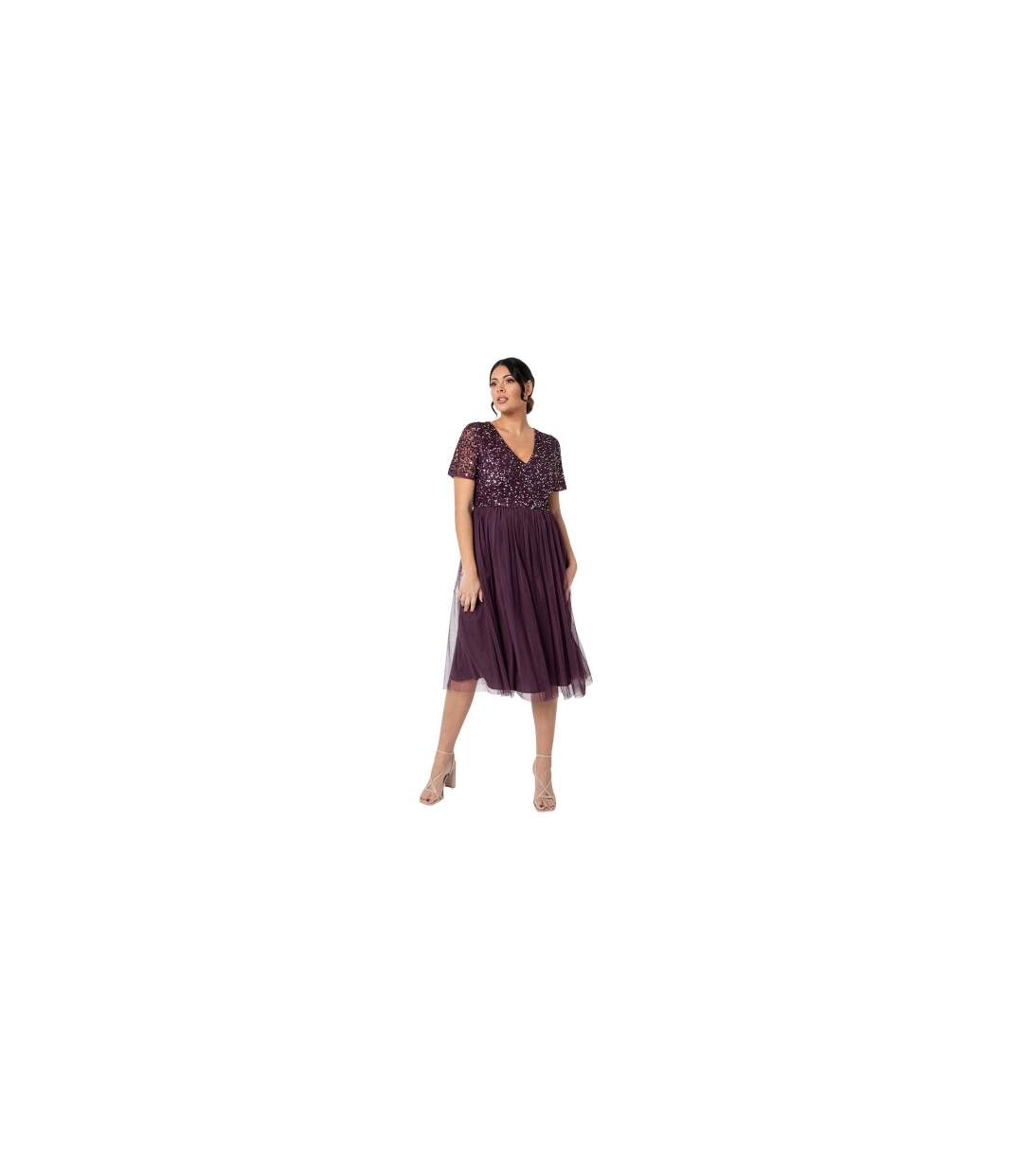 Robe Mi-longue Motif/style Paillette Femme Rouge Rose Deluxe-1