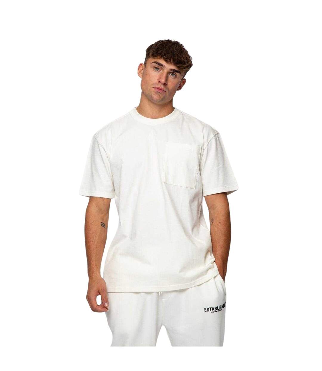 Mens Embroidered Pocket T-shirt Snow White Established-2