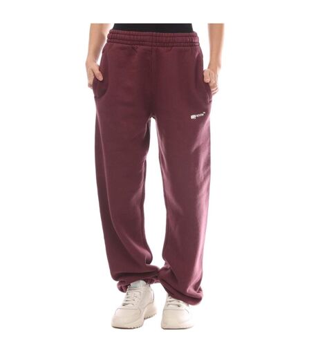 Womens/ladies Spray Helvetica Cuffed Sweatpants Burgundy Off White