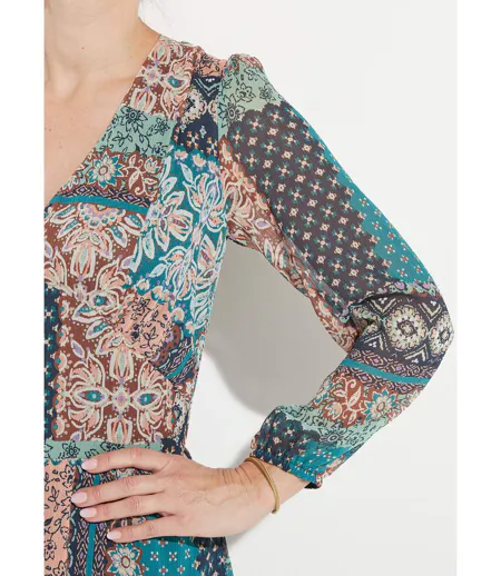 Robe longue voile crépon imprimé patchwork