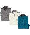 Pack of 3 Men's Half Zip Microfleece Sweaters - Grey Ecru Blue  Atlas For Men