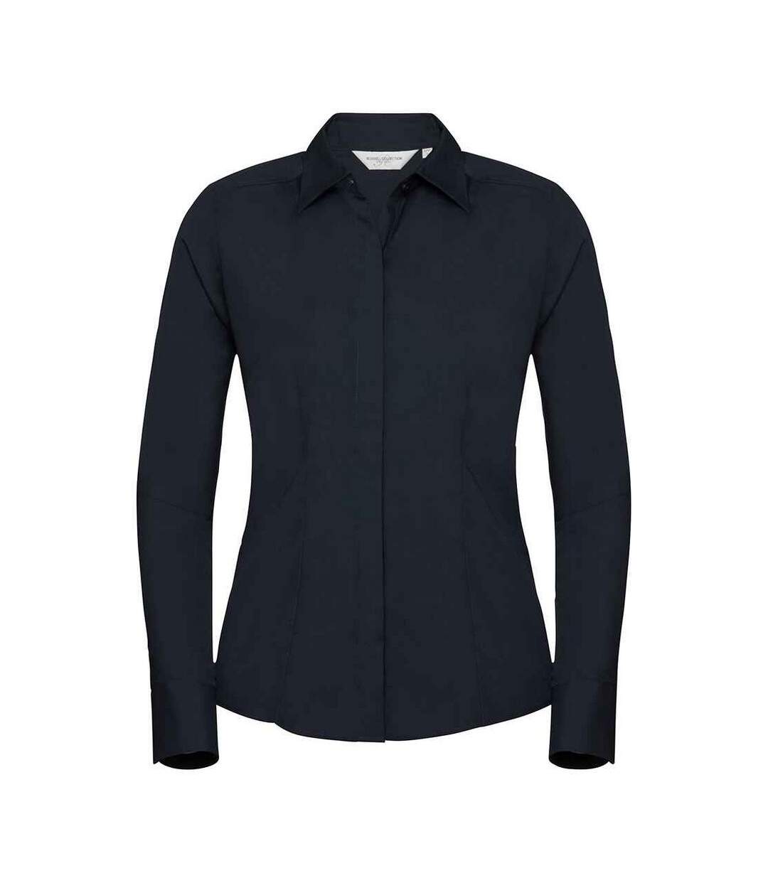 Womens/ladies polycotton fitted long-sleeved shirt french navy Russell Collection-1