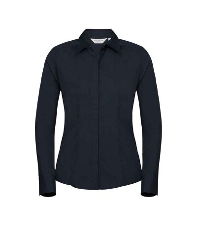 Womens/ladies polycotton fitted long-sleeved shirt french navy Russell Collection