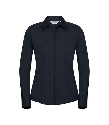 Womens/ladies polycotton fitted long-sleeved shirt french navy Russell Collection