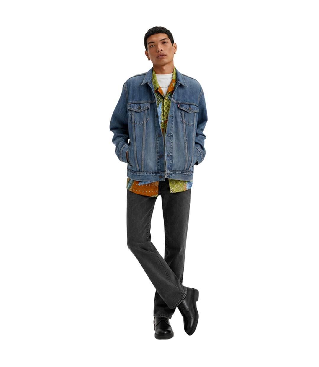 Mens Cotton Denim Long-sleeved Trucker Jacket Sky Blue Levis-1