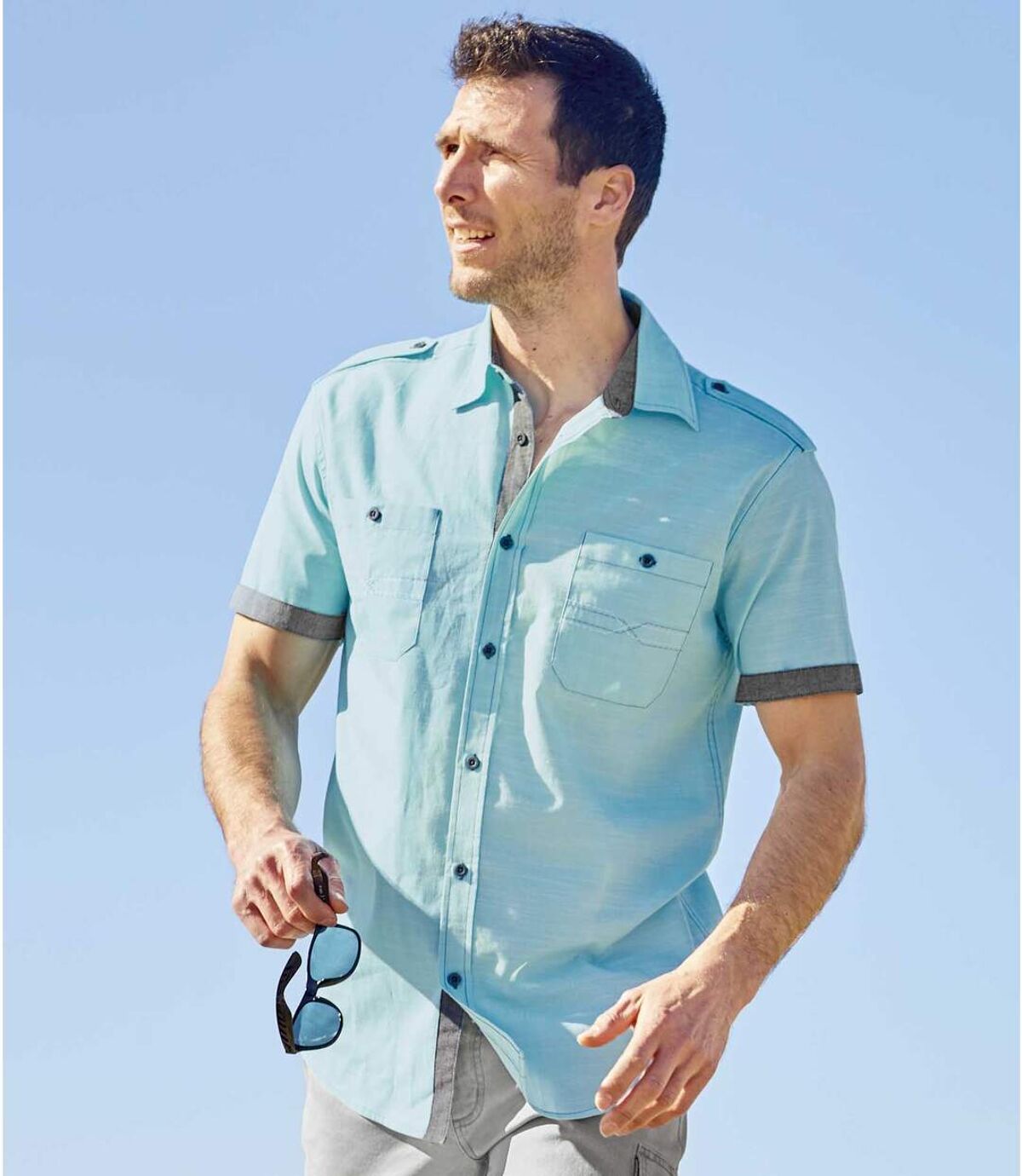 Chemise manches courtes turquoise homme Atlas For Men