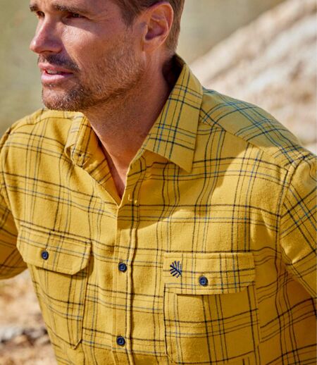Żółta, flanelowa koszula w kratę