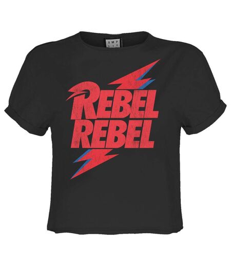 Womens/ladies Rebel Rebel David Bowie Crop T-shirt Charcoal Amplified