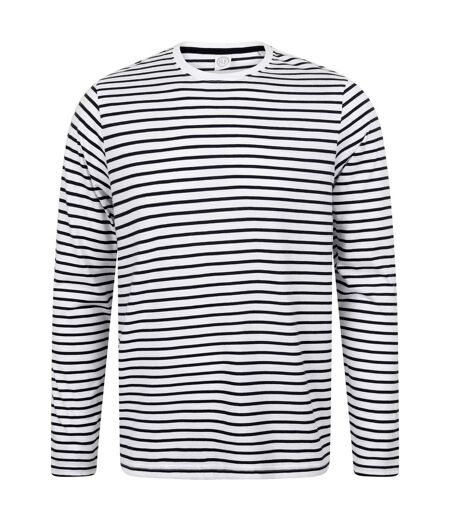 Skinni Fit Unisex Long Sleeve Striped T-Shirt (White/Oxford Navy) - UTPC3557