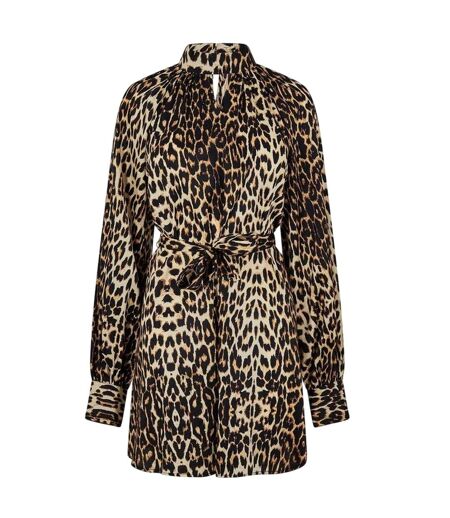 Robe Courte Manches Bouffantes Motif/style Imprimé Léopard Femme Marron Noir Biba