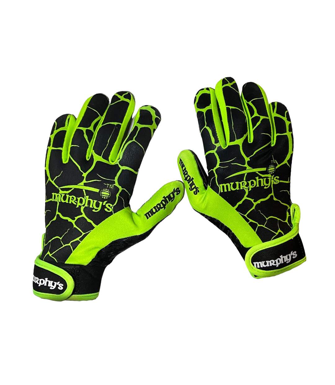 Unisex adult crackle effect gaelic gloves black/lime green Murphys