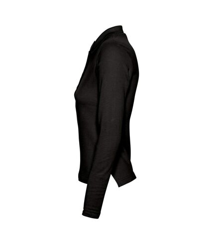 SOLS Womens/Ladies Podium Long Sleeve Pique Cotton Polo Shirt (Black)