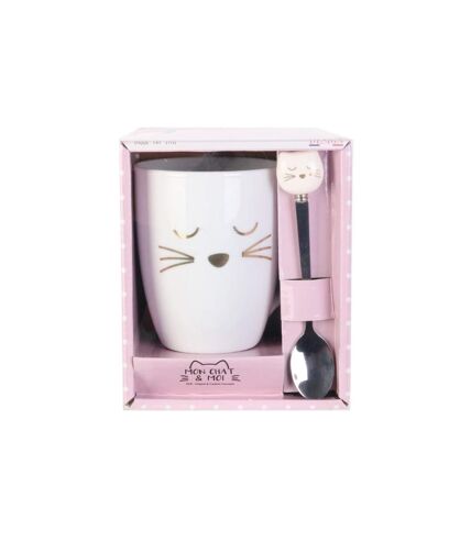 Mug Déco avec Cuillère Chat 11cm Blanc