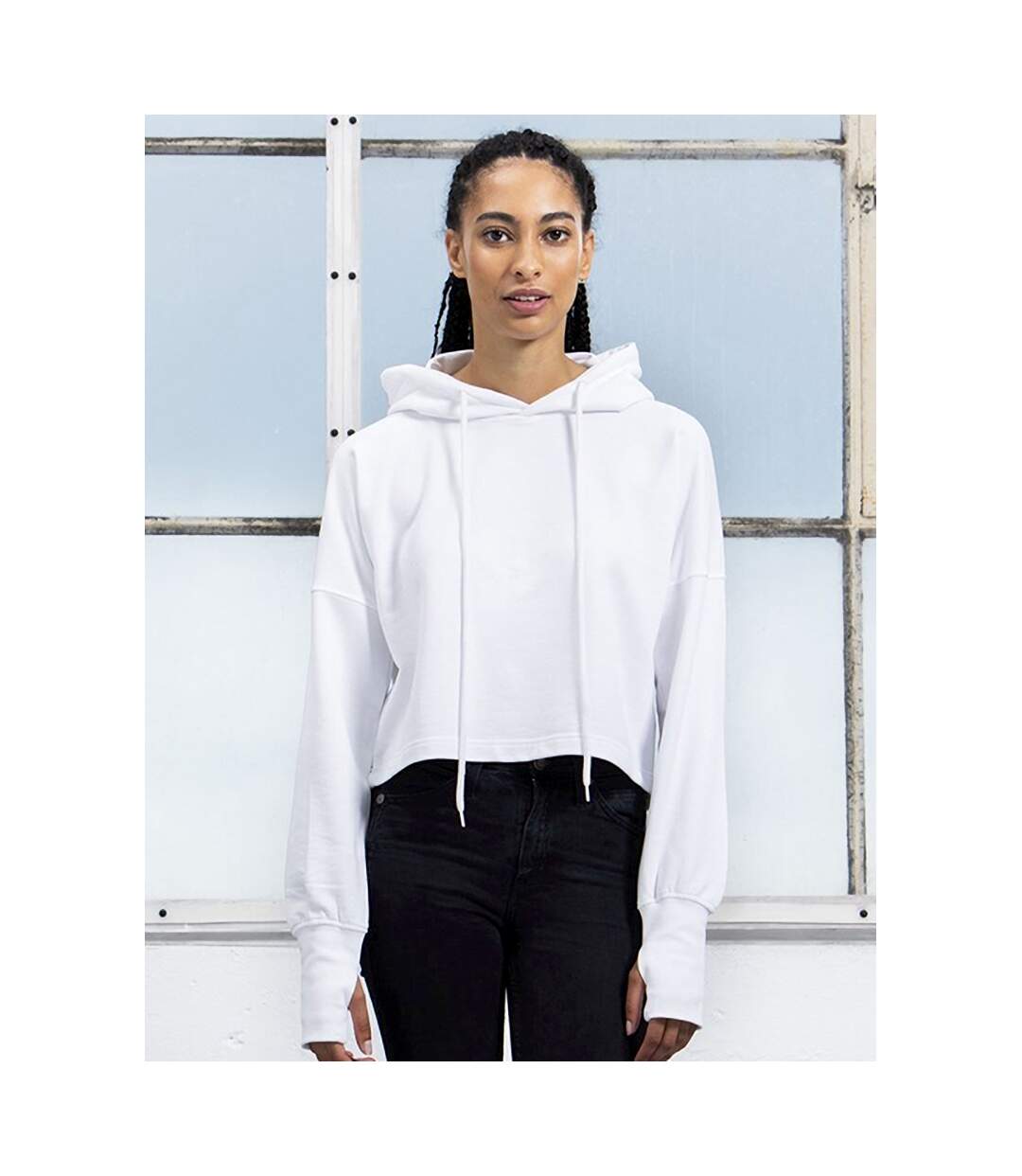 Womens/ladies cropped hoodie white Mantis