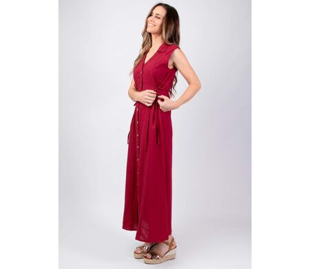 Robe longue sans manches PAULINE unie framboise Coton Du Monde