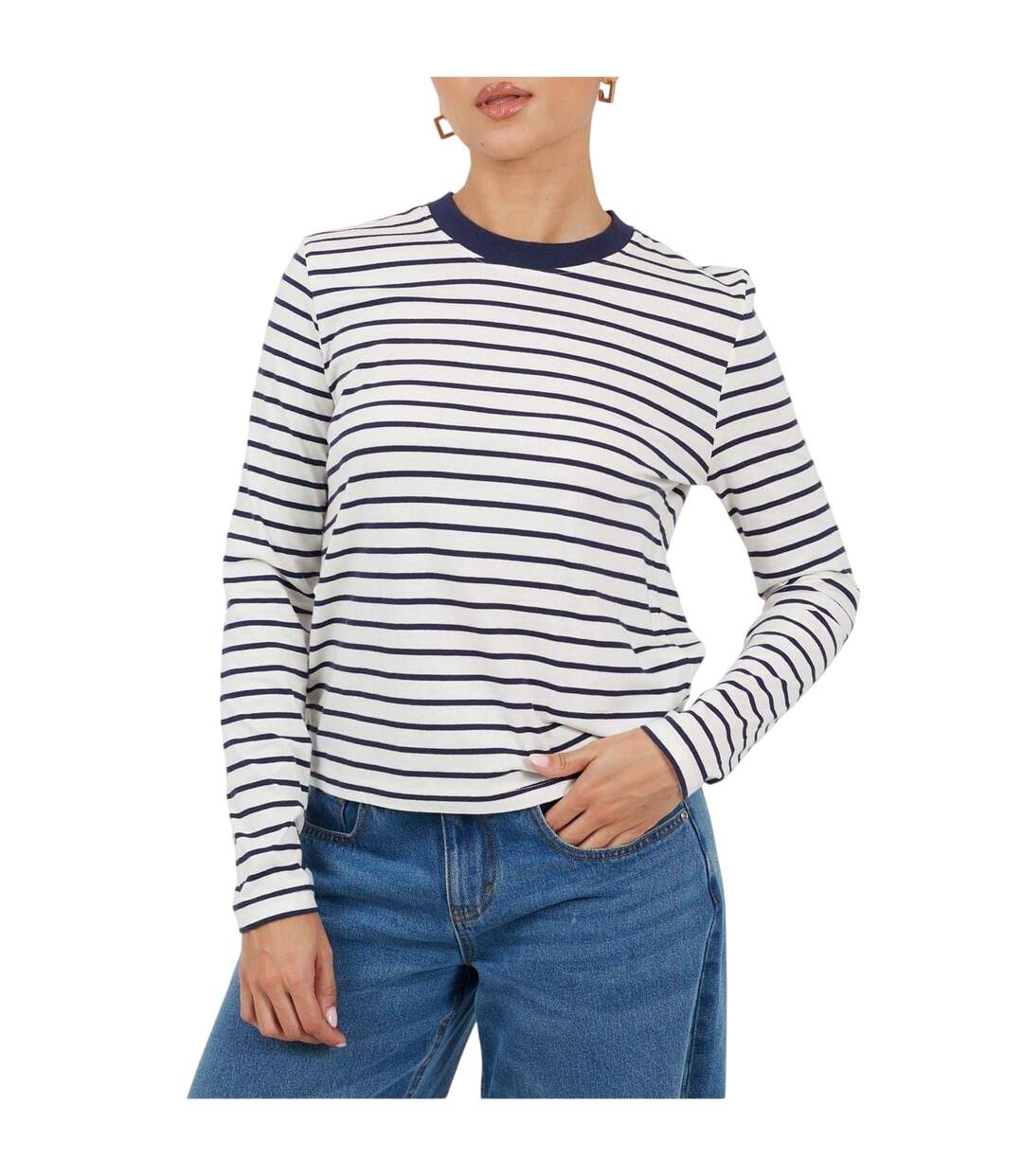 Womens/ladies Striped Long-sleeved T-shirt White Black Brave Soul-2