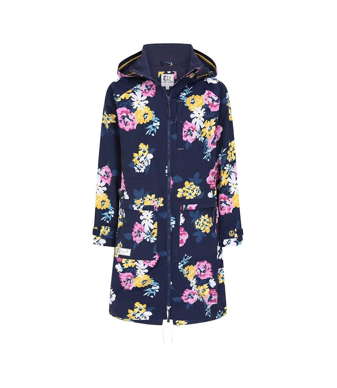 Womens/ladies Long Length Waterproof Jacket Navy Pink White Lazy Jacks-1