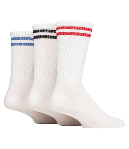 6 Pack Mens White Crew Socks with Stripe - Comfortable Cotton Sport Socks