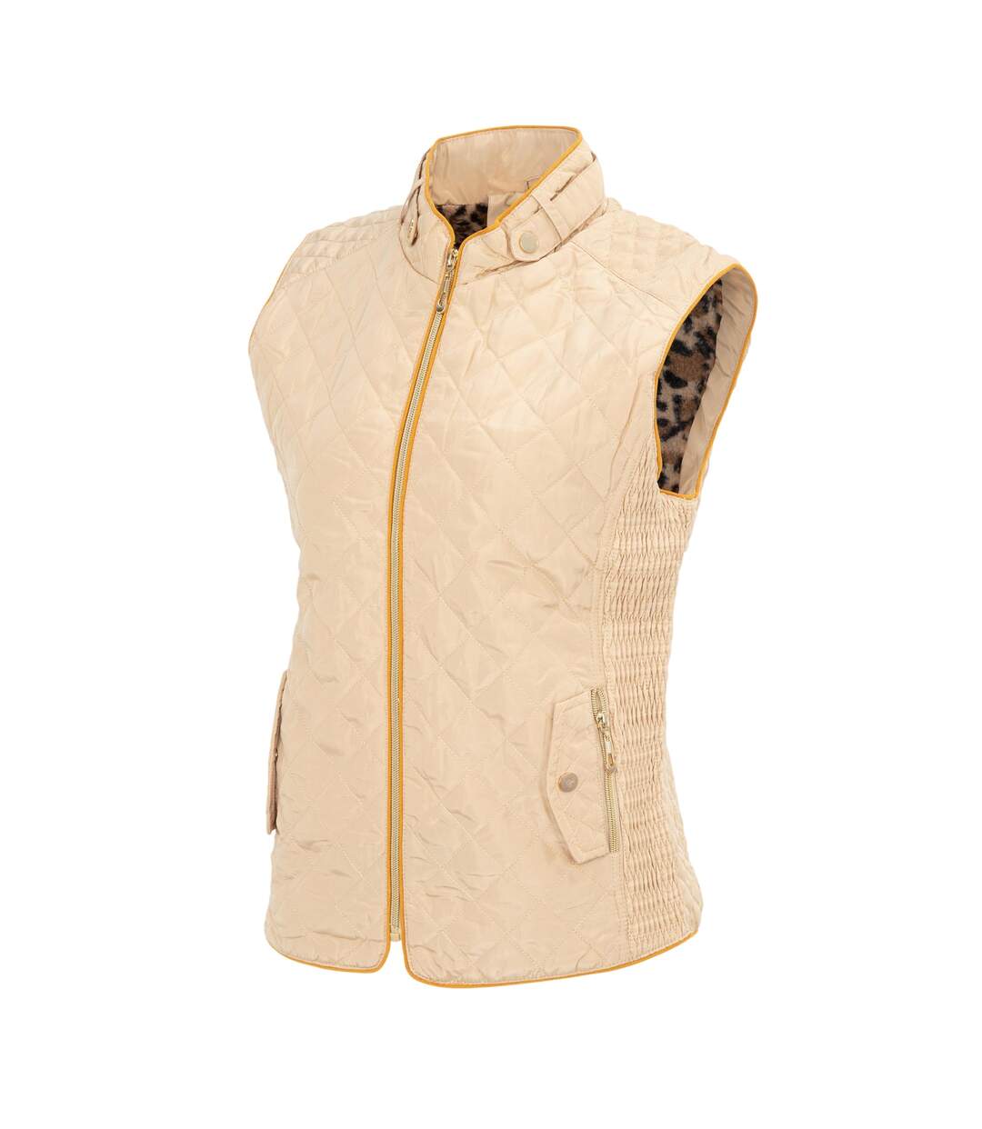 Doudoune Sans Manches Motif/style Matelassé Femme Beige Miso-3