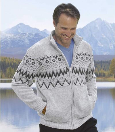 Men’s Grey Full-Zip Knit Jacket with Fleece Lining