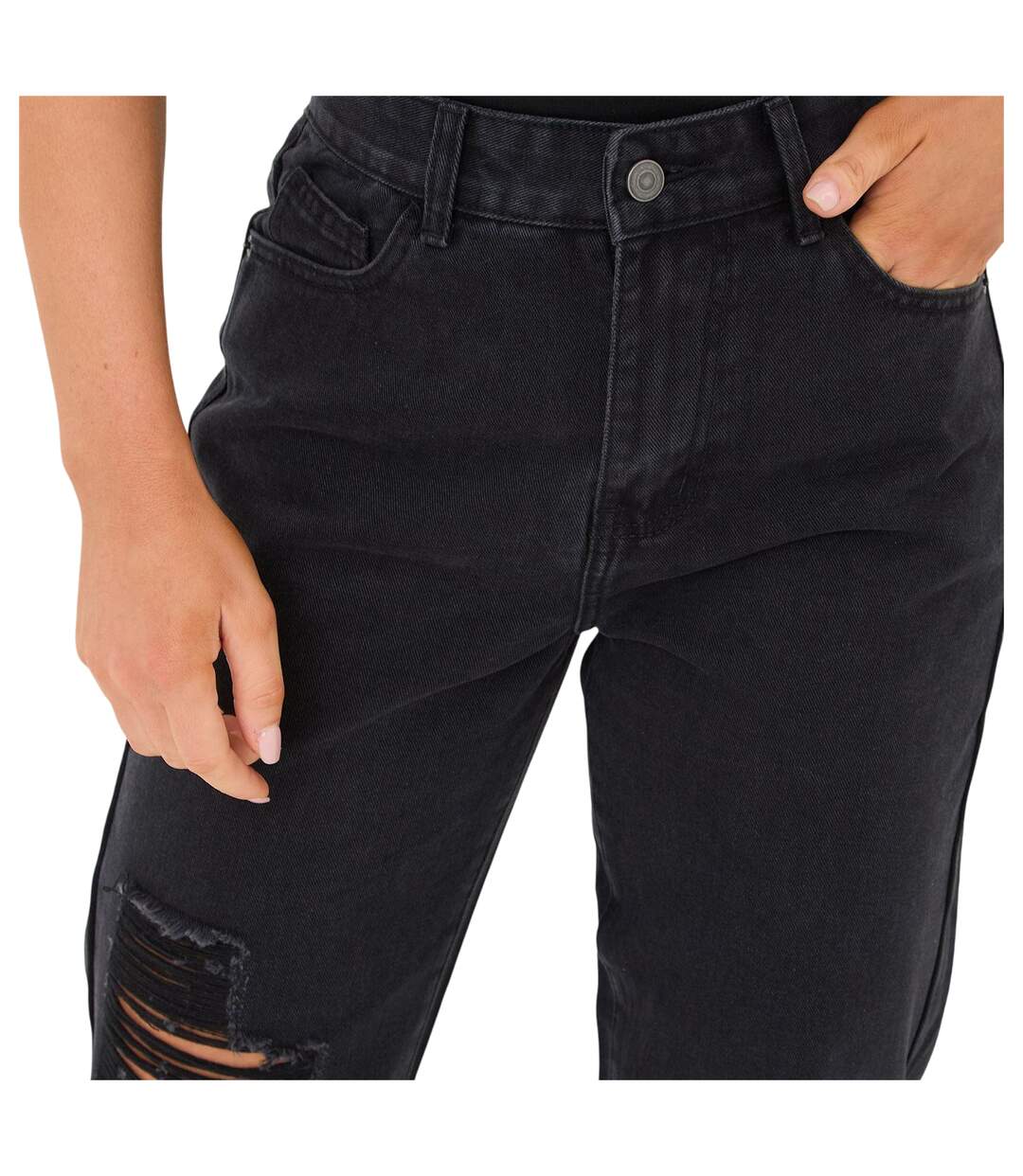 Womens/ladies Cotton Denim Mom Jeans Black I Saw It First-4