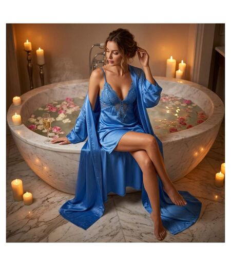 OZABI Nuisette et Kimono Femme Satin Effet Soie Dentelle Pailletée